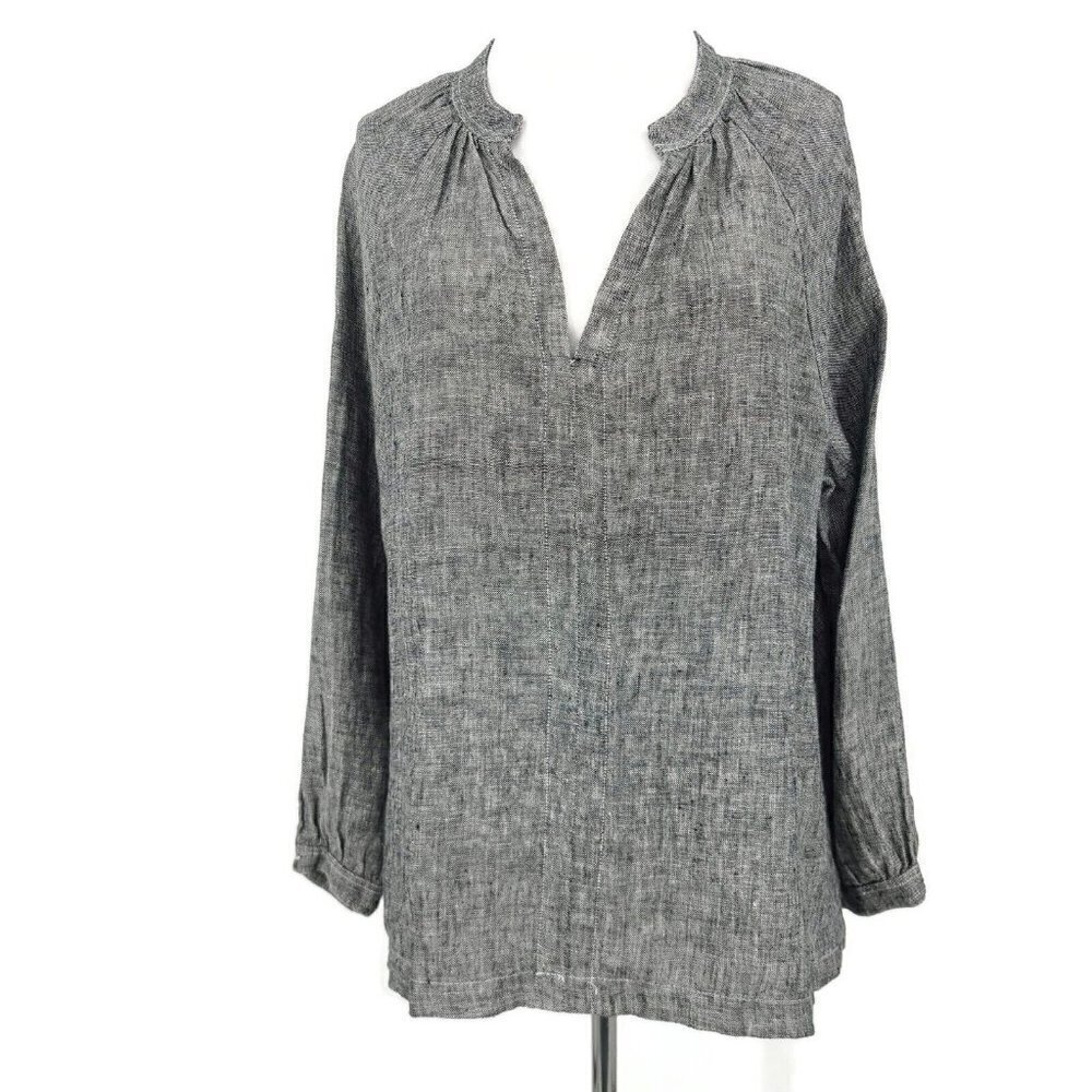 CP Shades Grey Linen Blouse Womens XS Long Sleeve Pullover Top